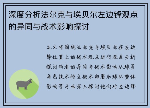 深度分析法尔克与埃贝尔左边锋观点的异同与战术影响探讨