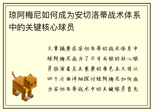琼阿梅尼如何成为安切洛蒂战术体系中的关键核心球员 琼阿梅尼如何成为安切洛蒂战术体系中的关键核心球员